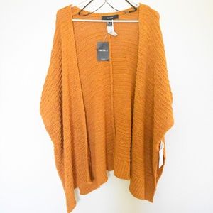 Mustard Ribbed Knit Poncho Cardigan